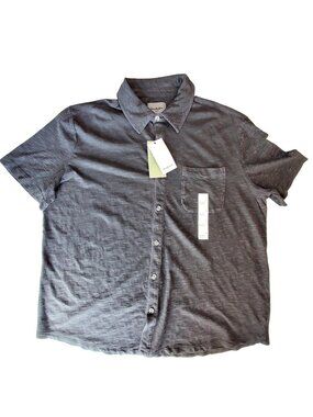 Goodfellow & Co Mens Gray Short Sleeve Button-Up Shirt L Relaxed fit for comfort